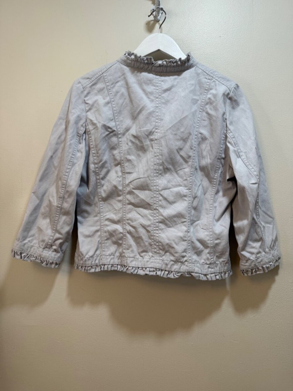 Ruffle Trim Cropped Utility Jacket Coquette Cottage Core 3/4 Sleeve Lg - Picture 6 of 10